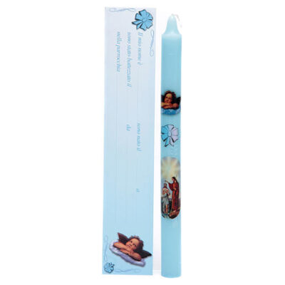 Candela battesimo con custodia  - blu