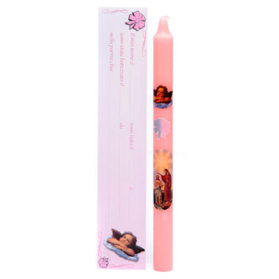 candela battesimo con custodia - rosa