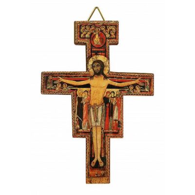 Crocifisso San Damiano da parete stampa su legno - 14 x 10 cm